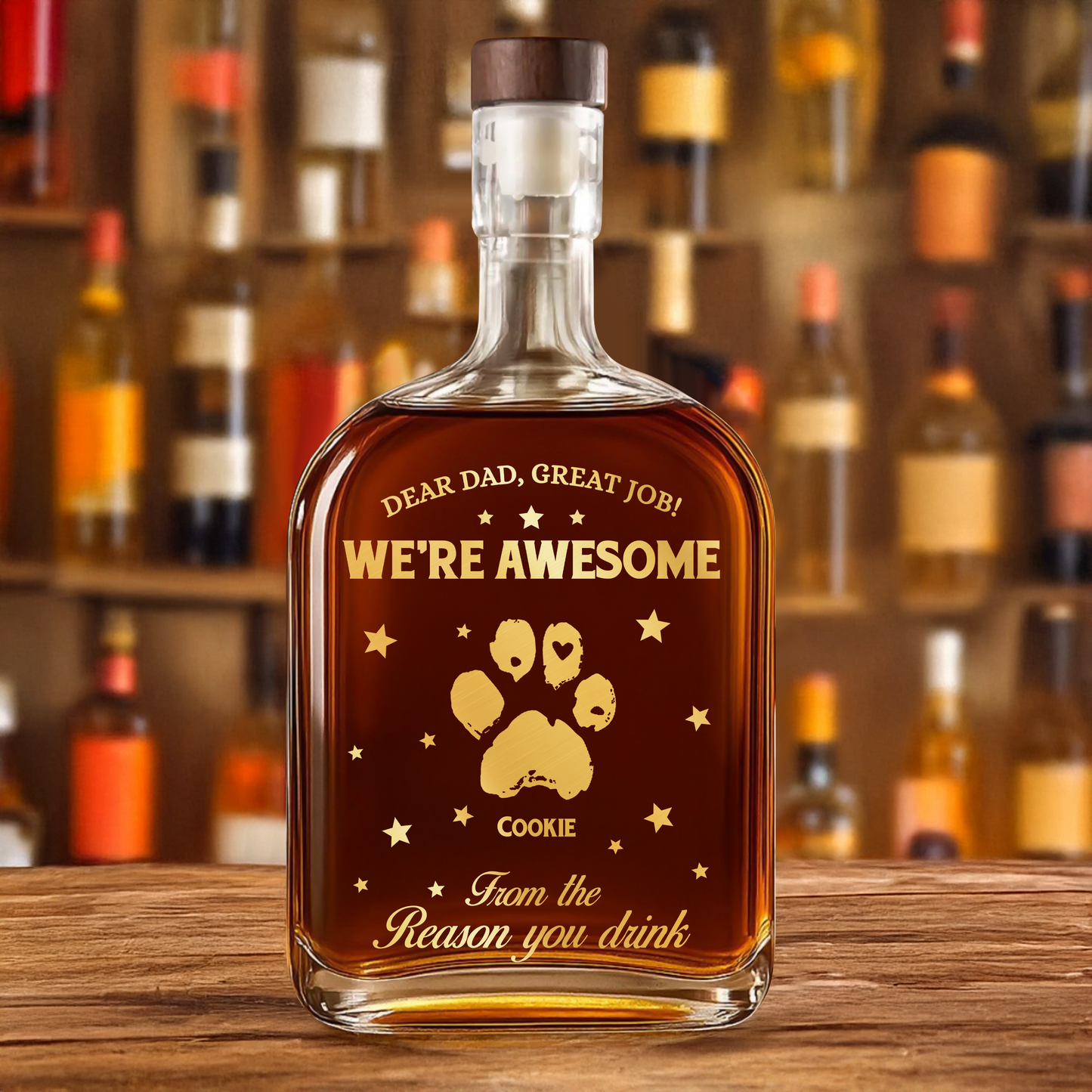 Personalized "We Are Awesome" custom whiskey bottle for family, an engraved gift.