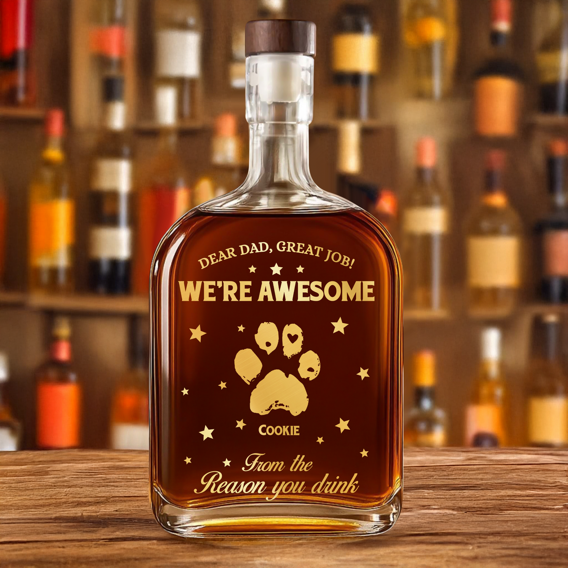 Personalized "We Are Awesome" custom whiskey bottle for family, an engraved gift.