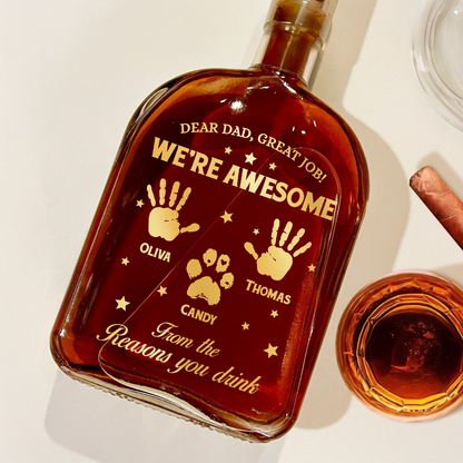 Personalized "We Are Awesome" custom whiskey bottle for family, an engraved gift.