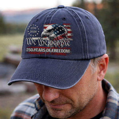 We The People 1776-2026 250th America  - Washed Denim Baseball Cap - Custom Print Cap