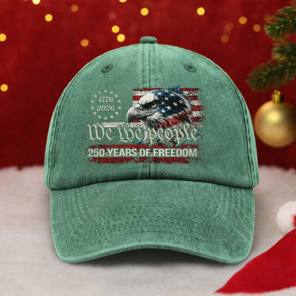 We The People 1776-2026 250th America  - Washed Denim Baseball Cap - Custom Print Cap