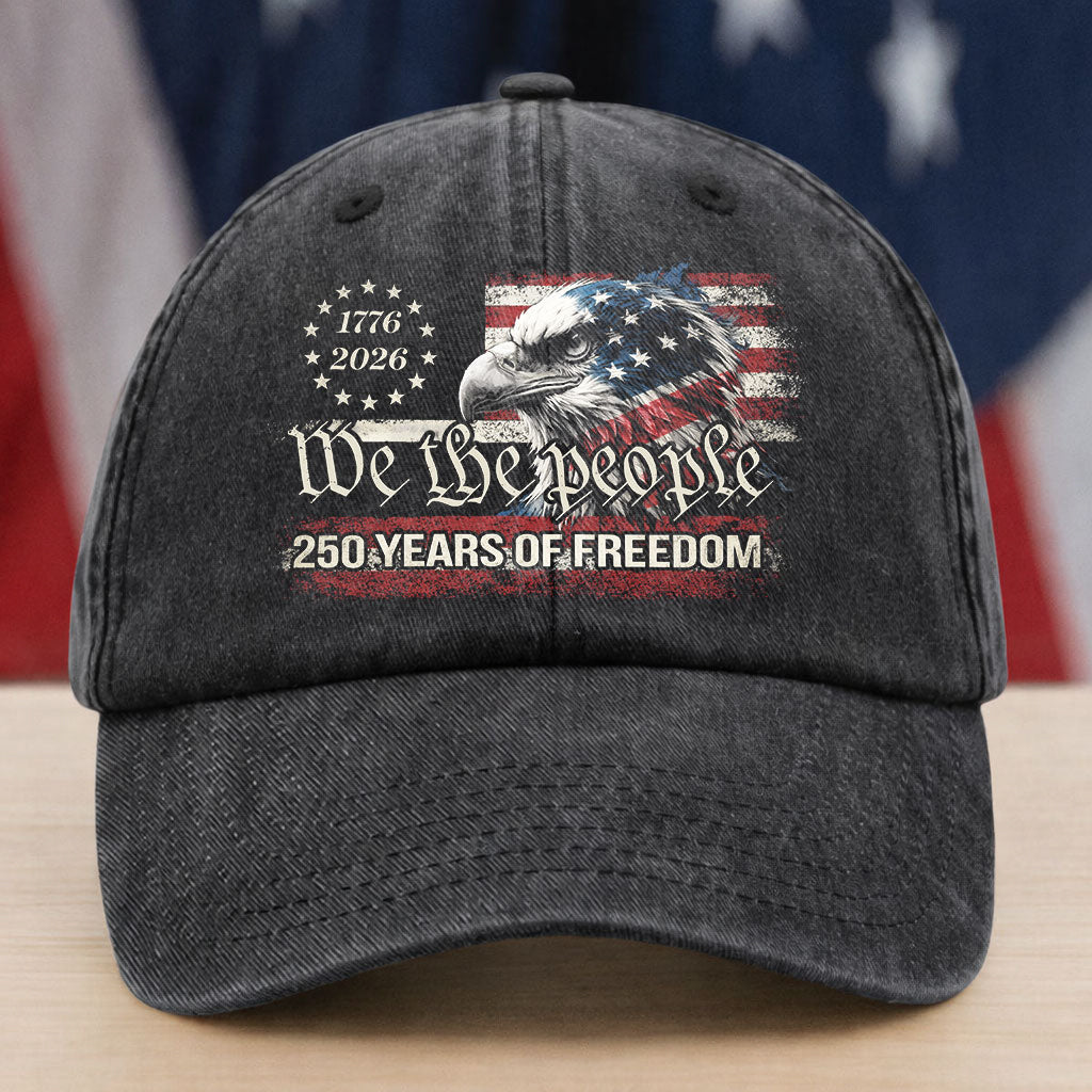 We The People 1776-2026 250th America  - Washed Denim Baseball Cap - Custom Print Cap