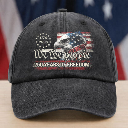 We The People 1776-2026 250th America  - Washed Denim Baseball Cap - Custom Print Cap