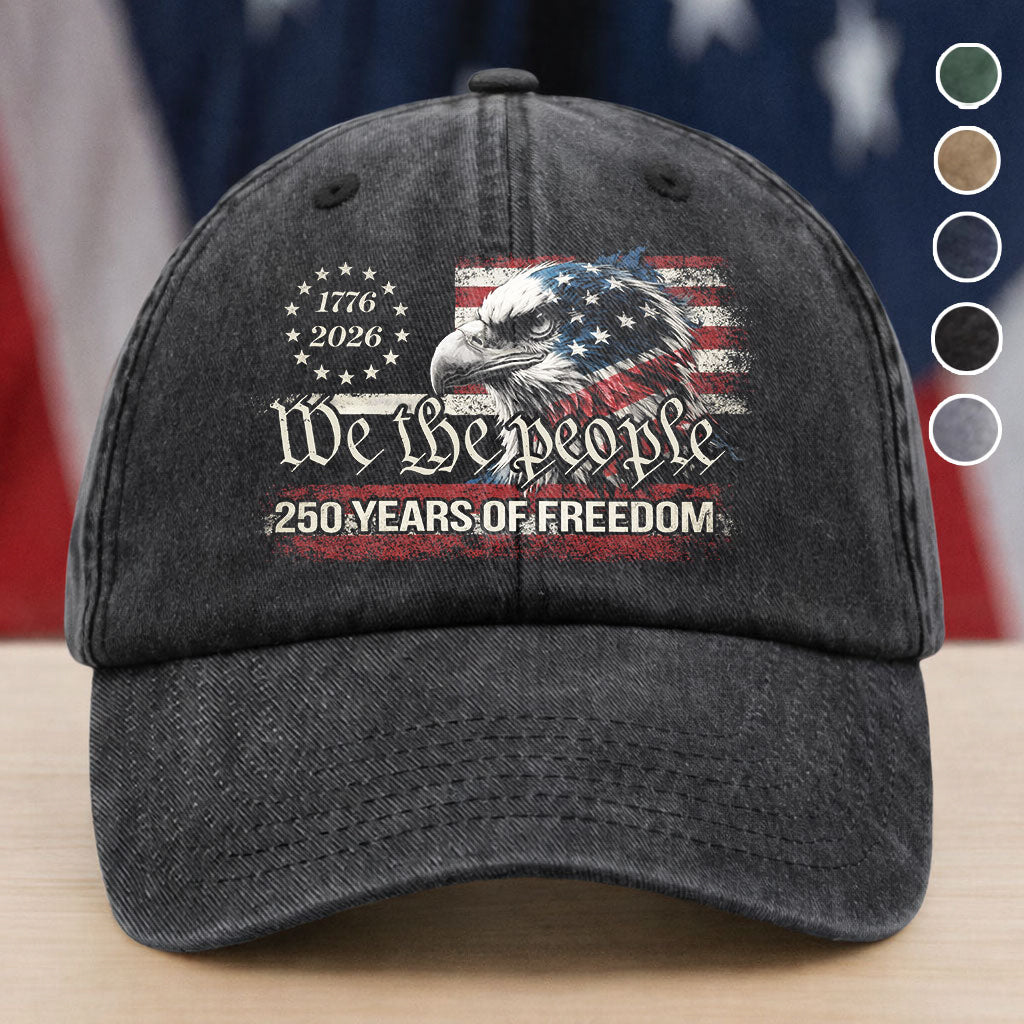 We The People 1776-2026 250th America  - Washed Denim Baseball Cap - Custom Print Cap