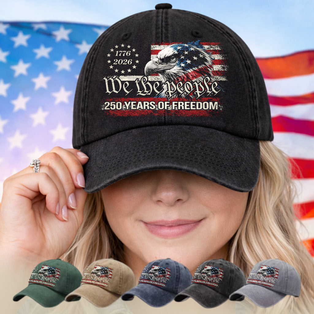 We The People 1776-2026 250th America  - Washed Denim Baseball Cap - Custom Print Cap