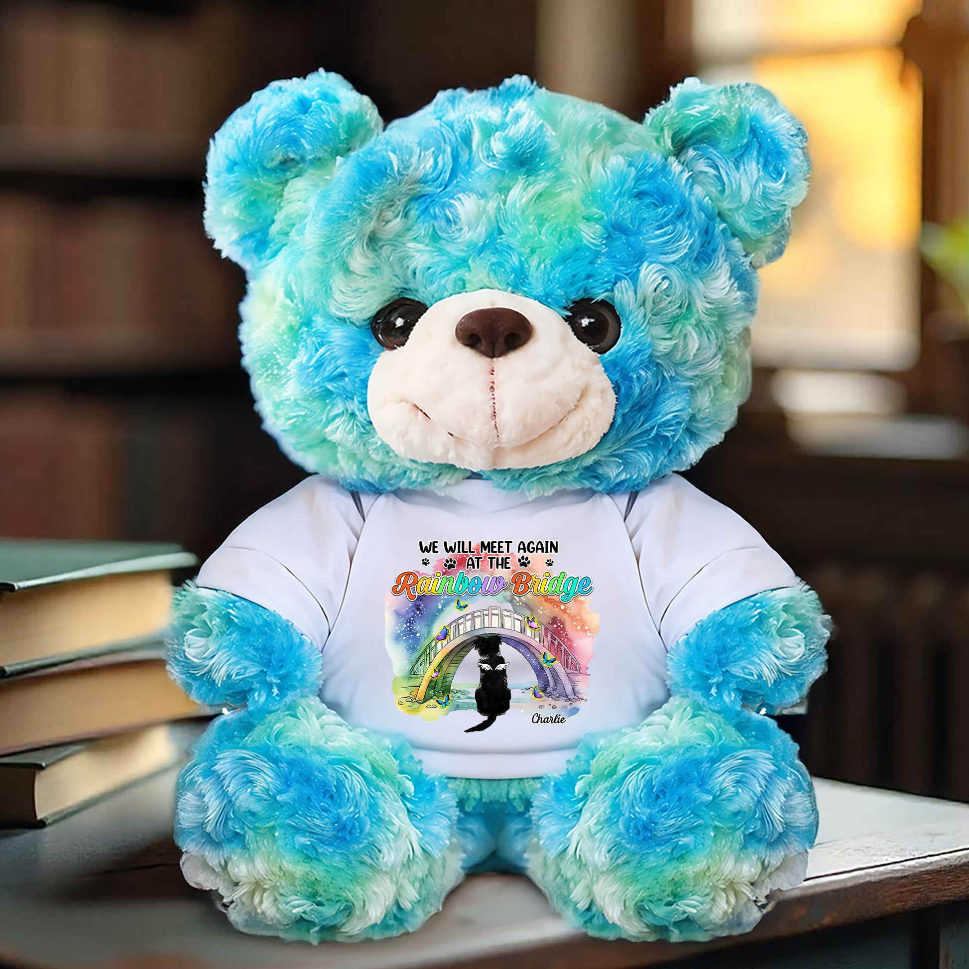 Personalized "We Will Meet Again" memorial teddy bear plush, a comforting sympathy gift.