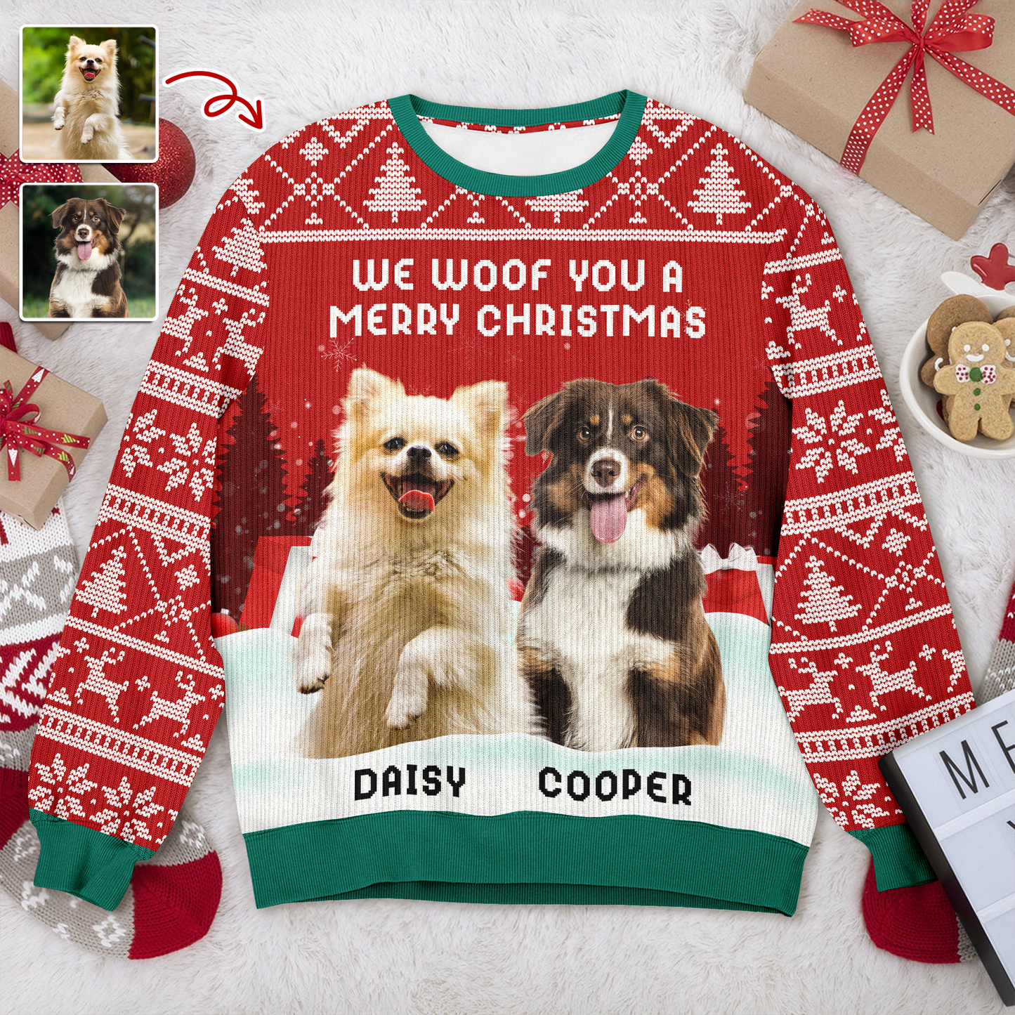 We Woof You Ugly Christmas Sweatshirt featuring a cute dog design, perfect for the holidays.