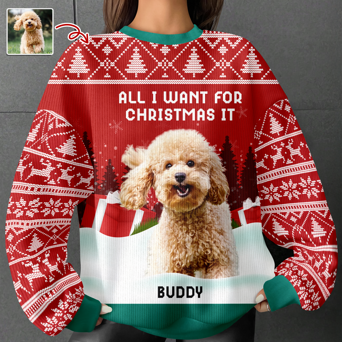 We Woof You Ugly Christmas Sweatshirt featuring a cute dog design, perfect for the holidays.