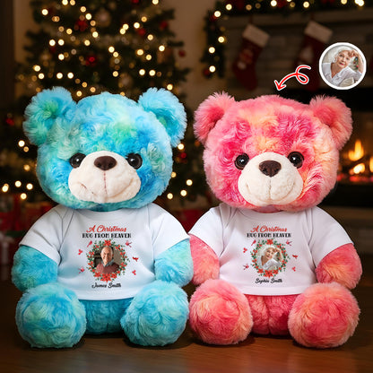 Personalized memorial teddy bear with custom name and "When You're Feeling Blue" message.