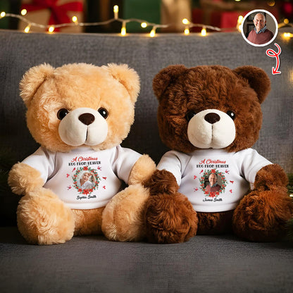 Personalized memorial teddy bear with custom name and "When You're Feeling Blue" message.