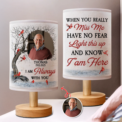 Personalized memorial lamp with custom photo and "When You Miss Me" message.