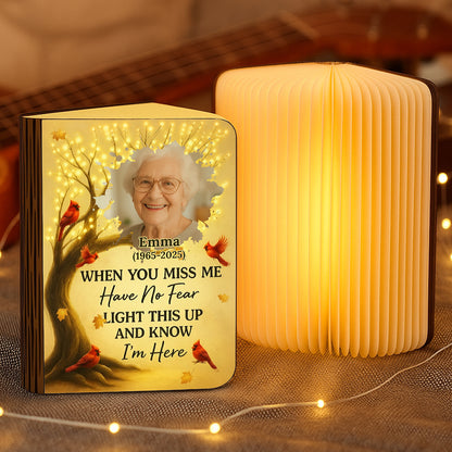 Personalized memorial book lamp with custom text. Unique remembrance gift.