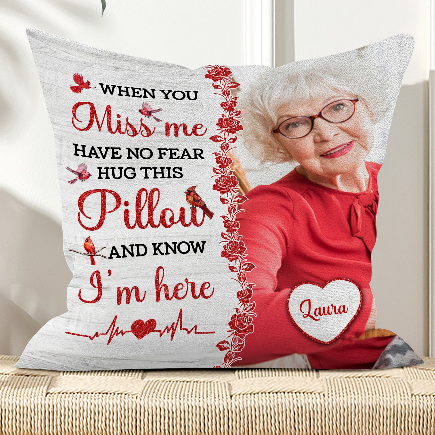 Personalized "When You Miss Me Hug This Pillow" - a custom memorial pillow, sympathy gift for grieving family.