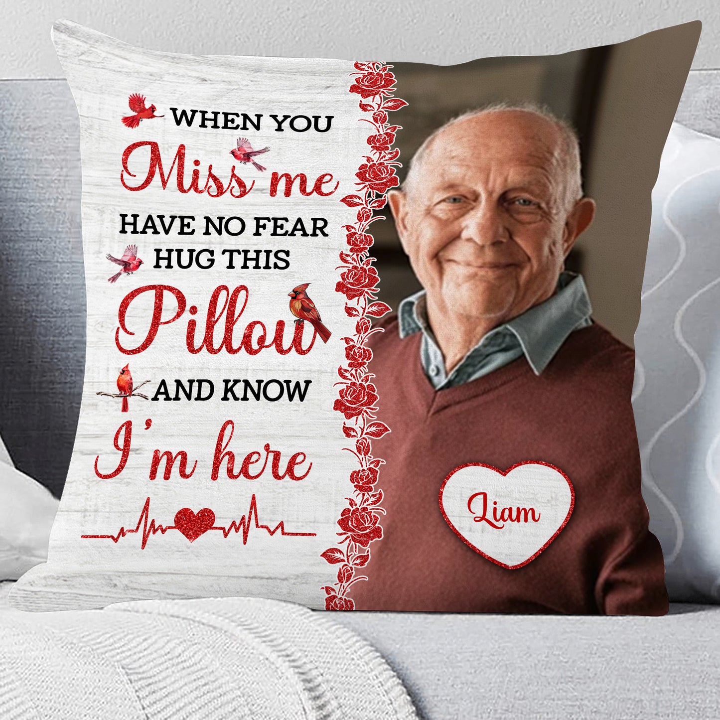 Personalized "When You Miss Me Hug This Pillow" - a custom memorial pillow, sympathy gift for grieving family.