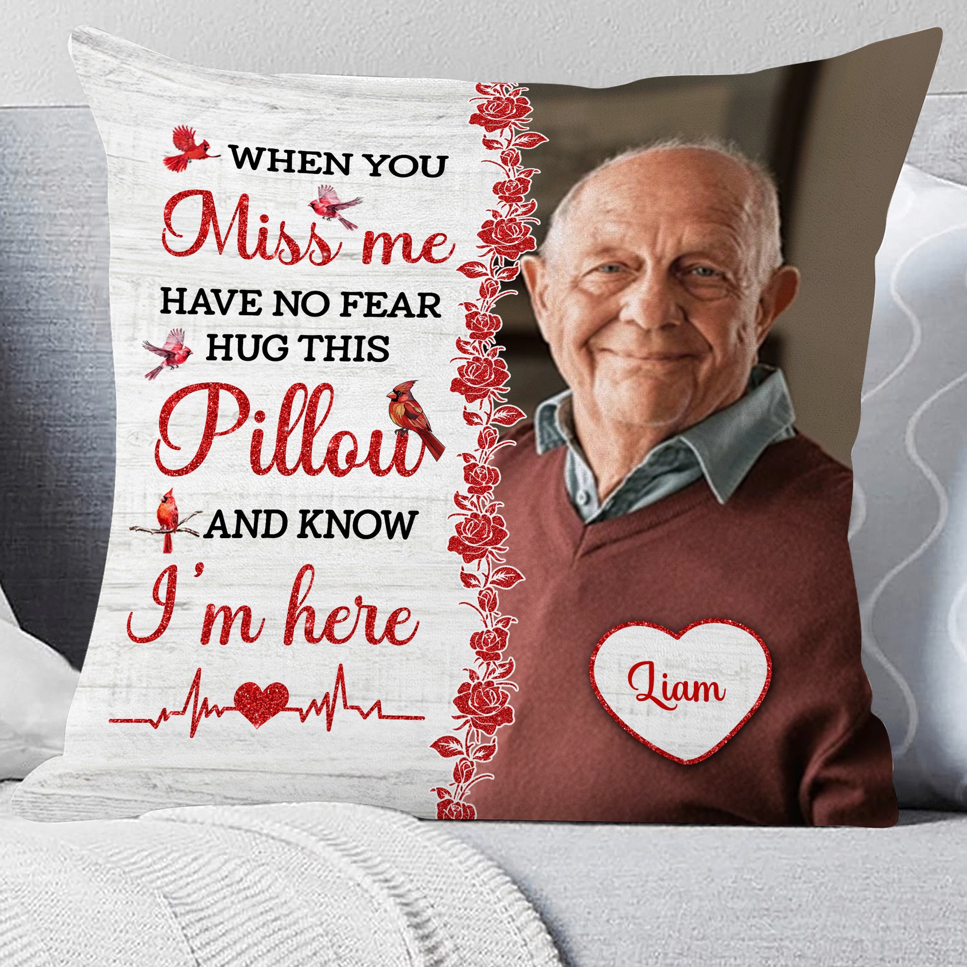 Personalized "When You Miss Me Hug This Pillow" - a custom memorial pillow, sympathy gift for grieving family.