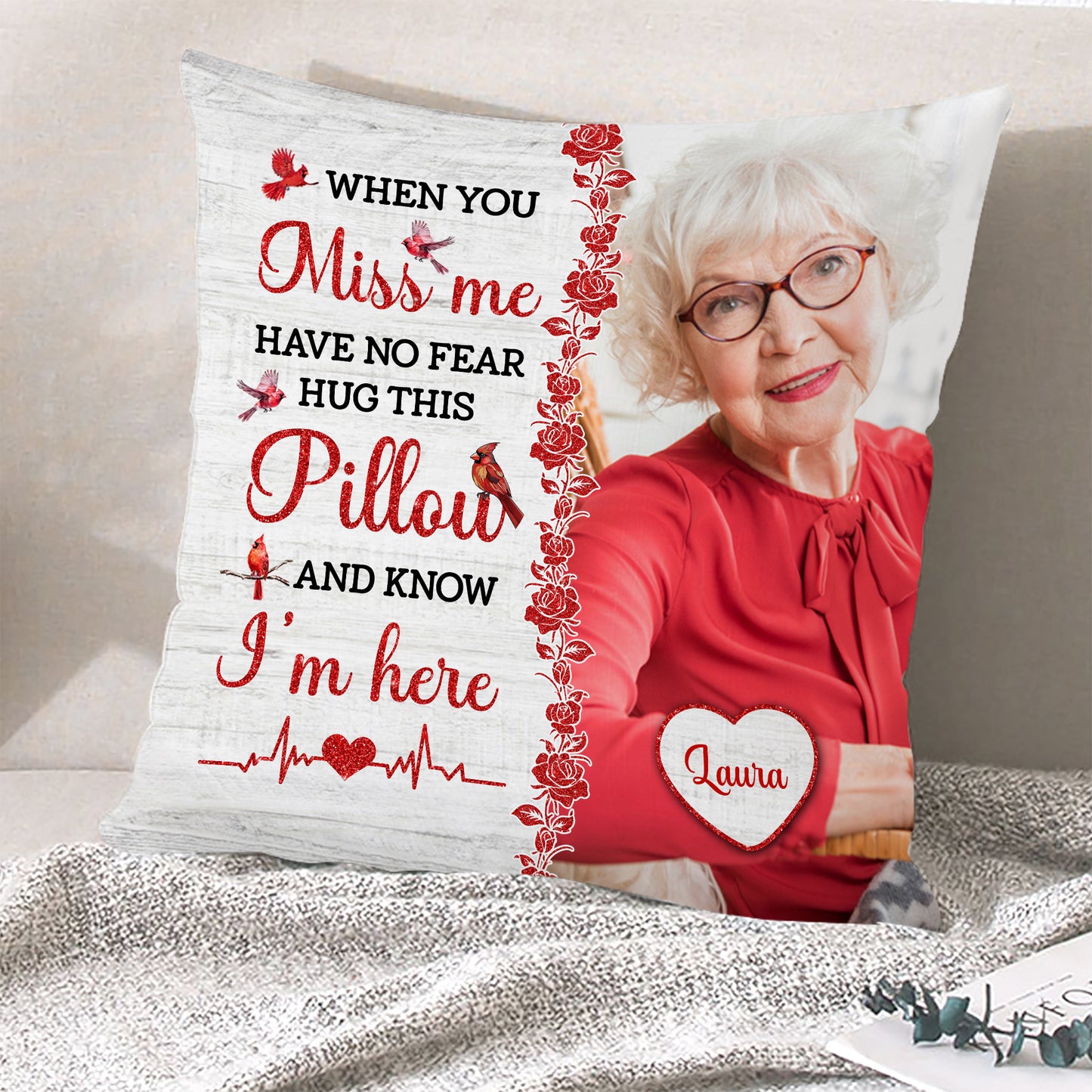 Personalized "When You Miss Me Hug This Pillow" - a custom memorial pillow, sympathy gift for grieving family.