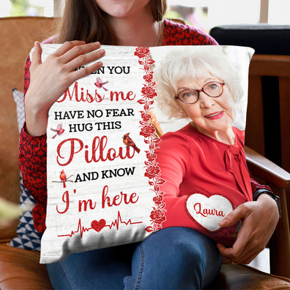 Personalized "When You Miss Me Hug This Pillow" - a custom memorial pillow, sympathy gift for grieving family.