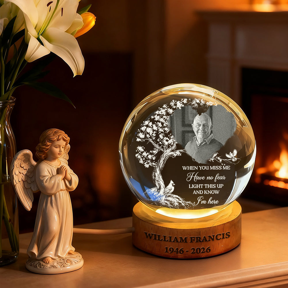 When You Miss Me Light This Up - Personalized Crystal Globe Lamp - Base Engraving