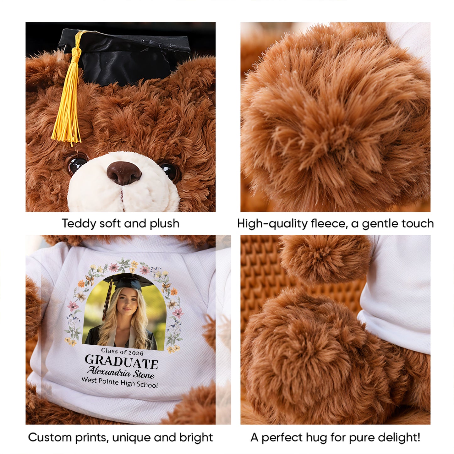 Wildflower Custom Graduation Teddy Bear Plush - Graduate Bear With Cap, 2025 Graduation Gift
