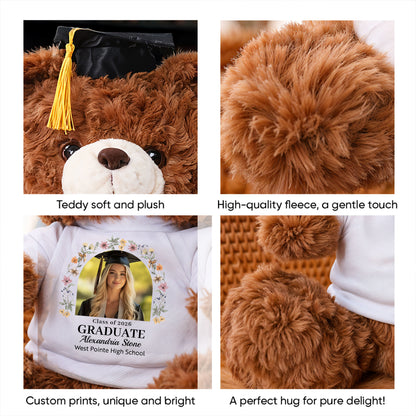Wildflower Custom Graduation Teddy Bear Plush - Graduate Bear With Cap, 2025 Graduation Gift