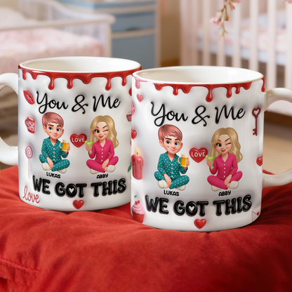 Personalized "You & Me We Got This" coffee mug for couples, a sweet custom gift idea.