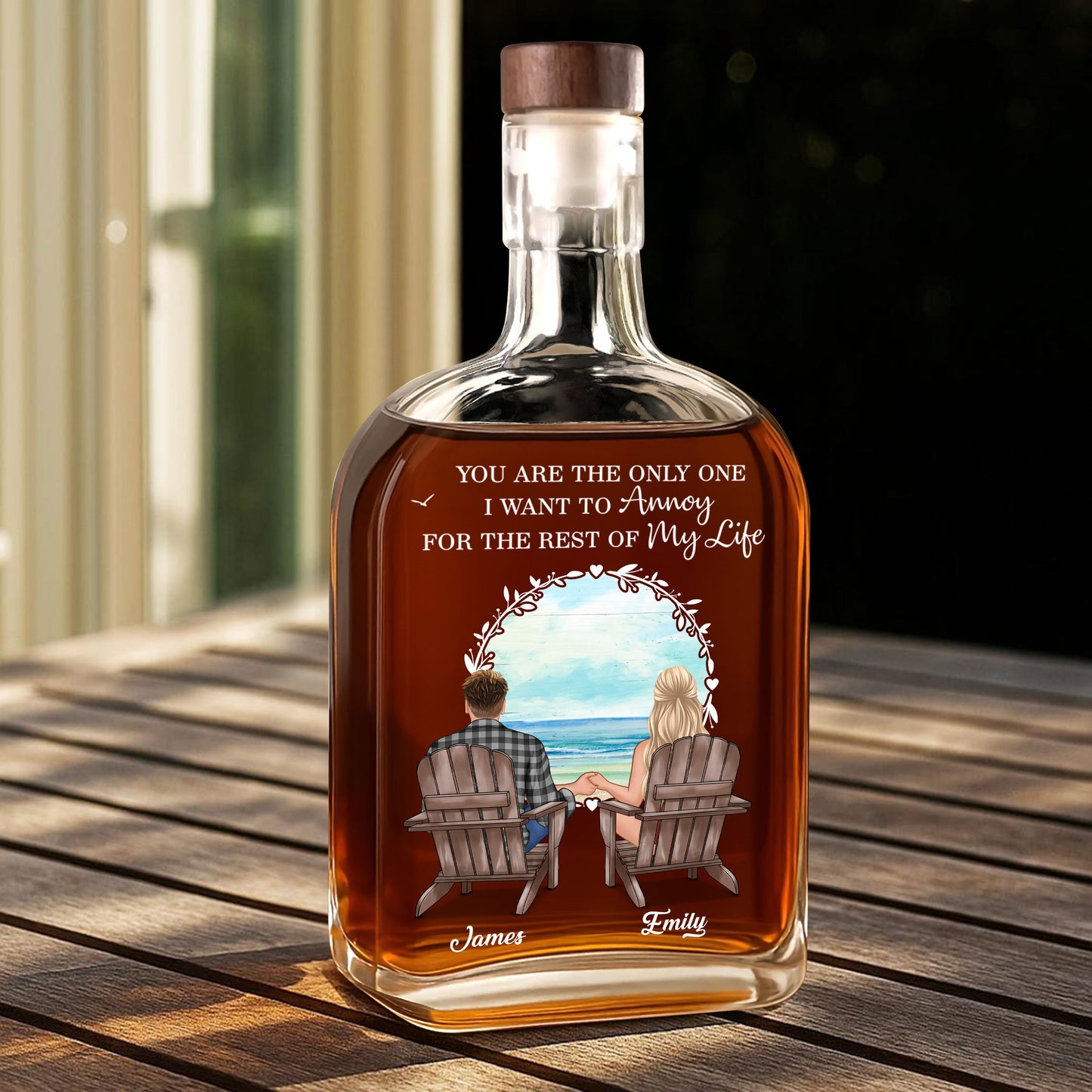 Personalized whiskey bottle for family, featuring "You & Me, We Got This" design.