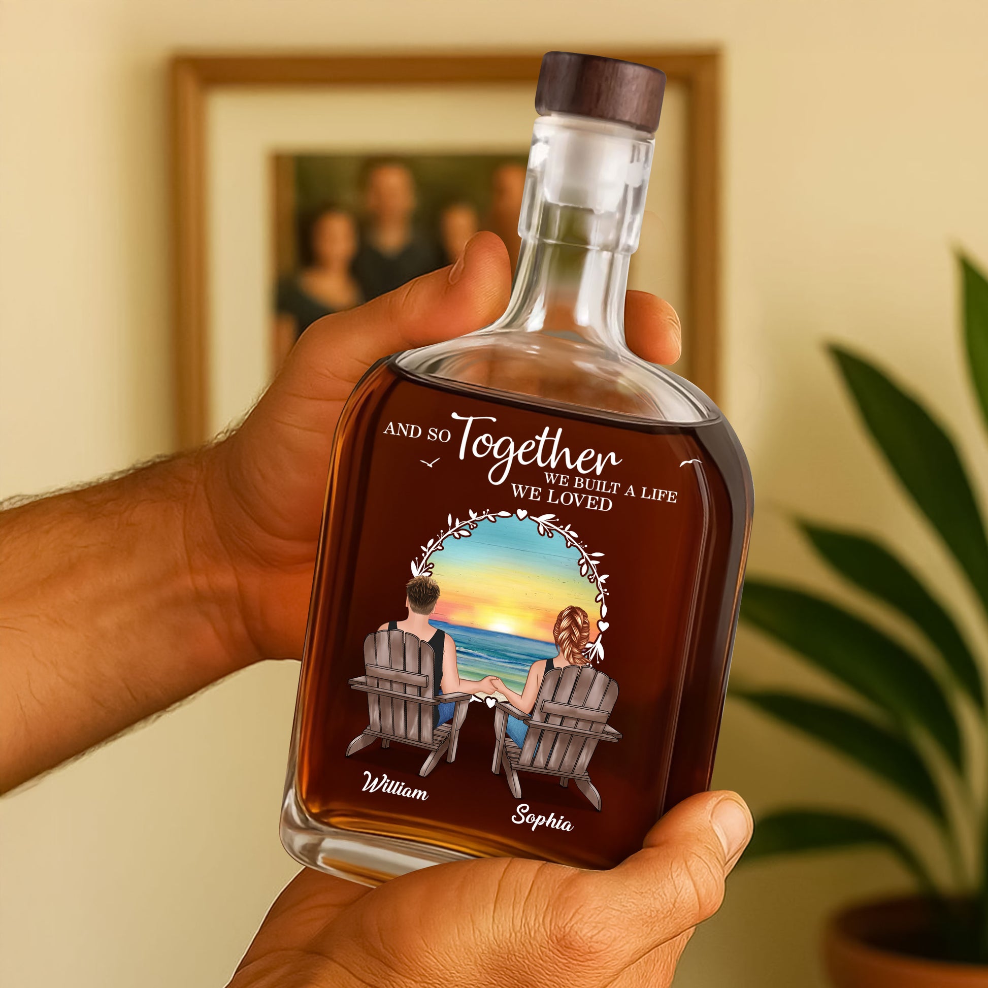 Personalized whiskey bottle for family, featuring "You & Me, We Got This" design.