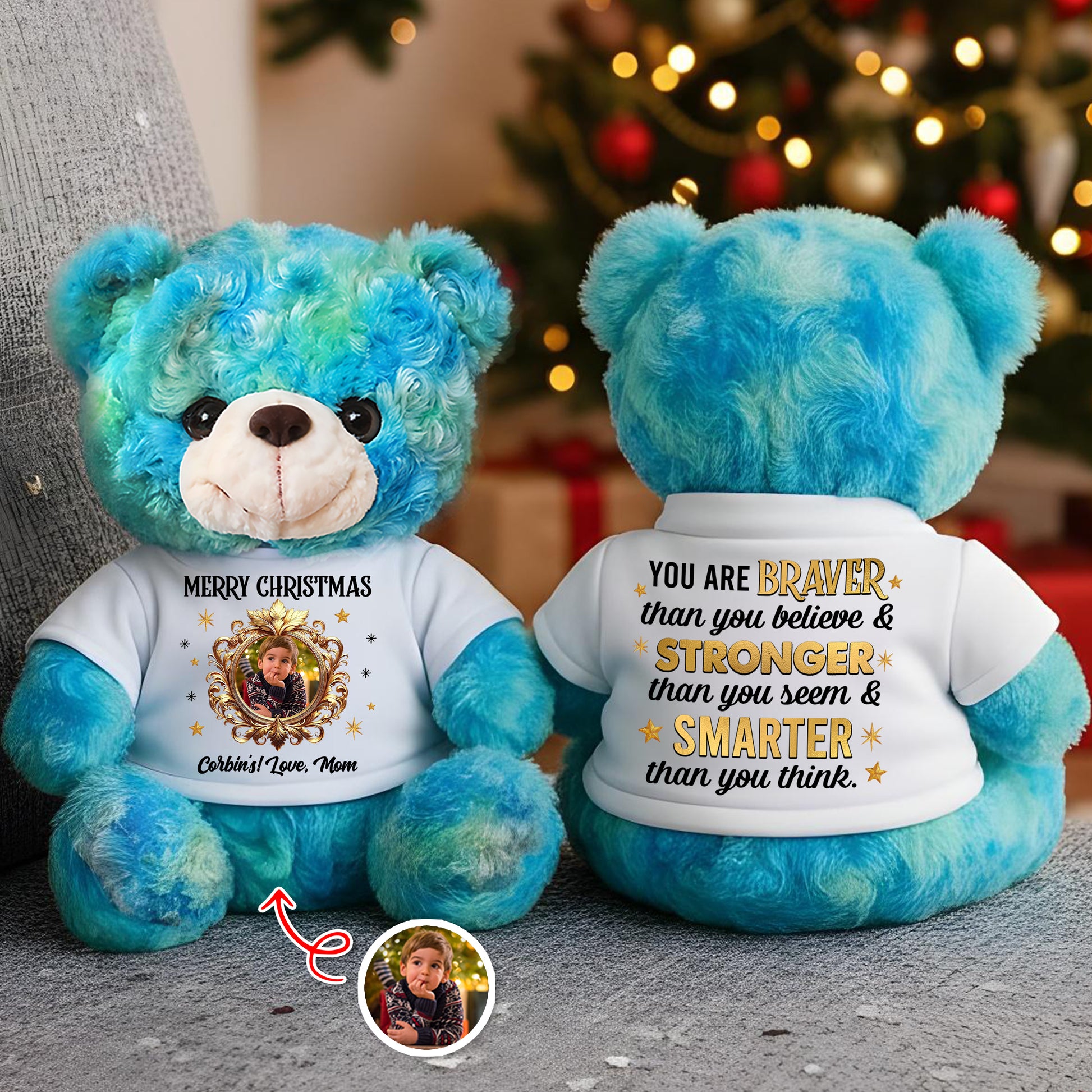 Personalized "You Are Braver Than You Believe" teddy bear plush.