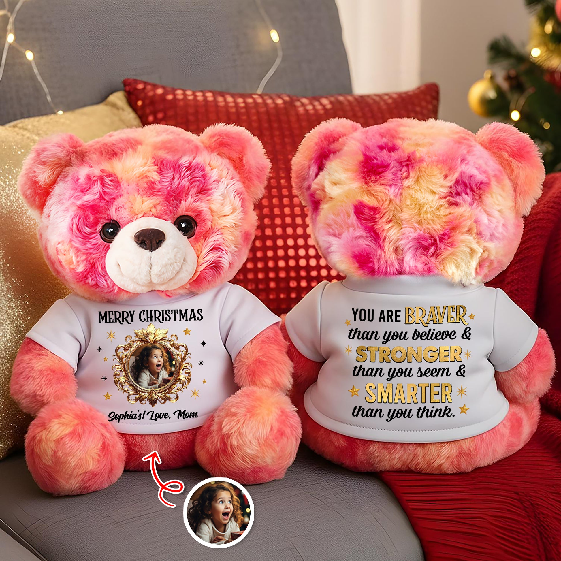Personalized "You Are Braver Than You Believe" teddy bear plush.
