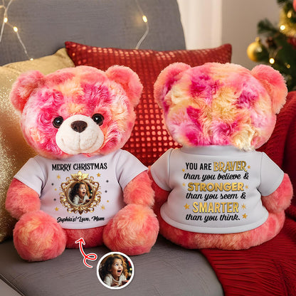 Personalized "You Are Braver Than You Believe" teddy bear plush.