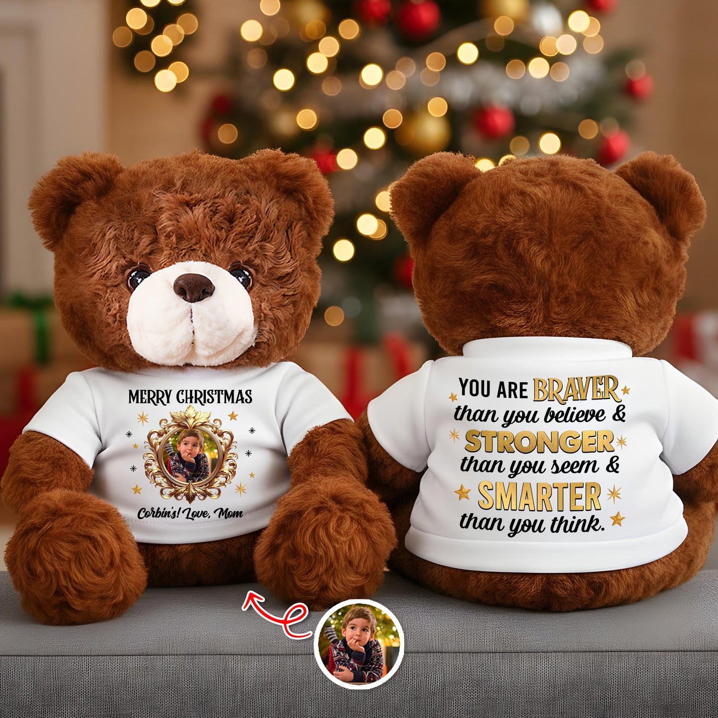 Personalized "You Are Braver Than You Believe" teddy bear plush.