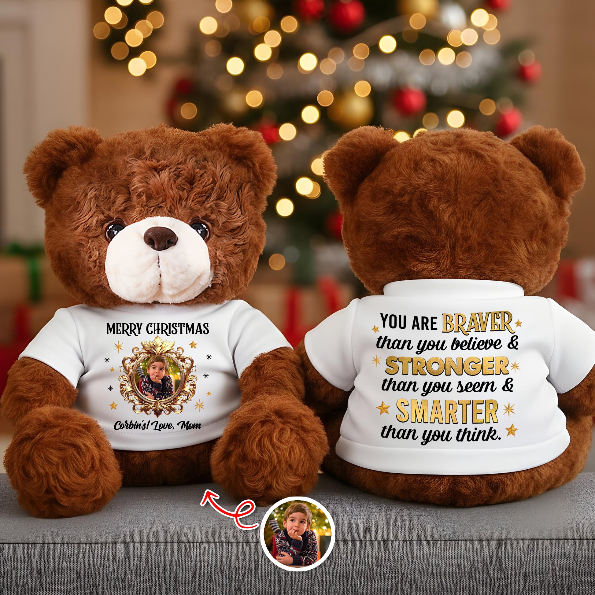 Personalized "You Are Braver Than You Believe" teddy bear plush.