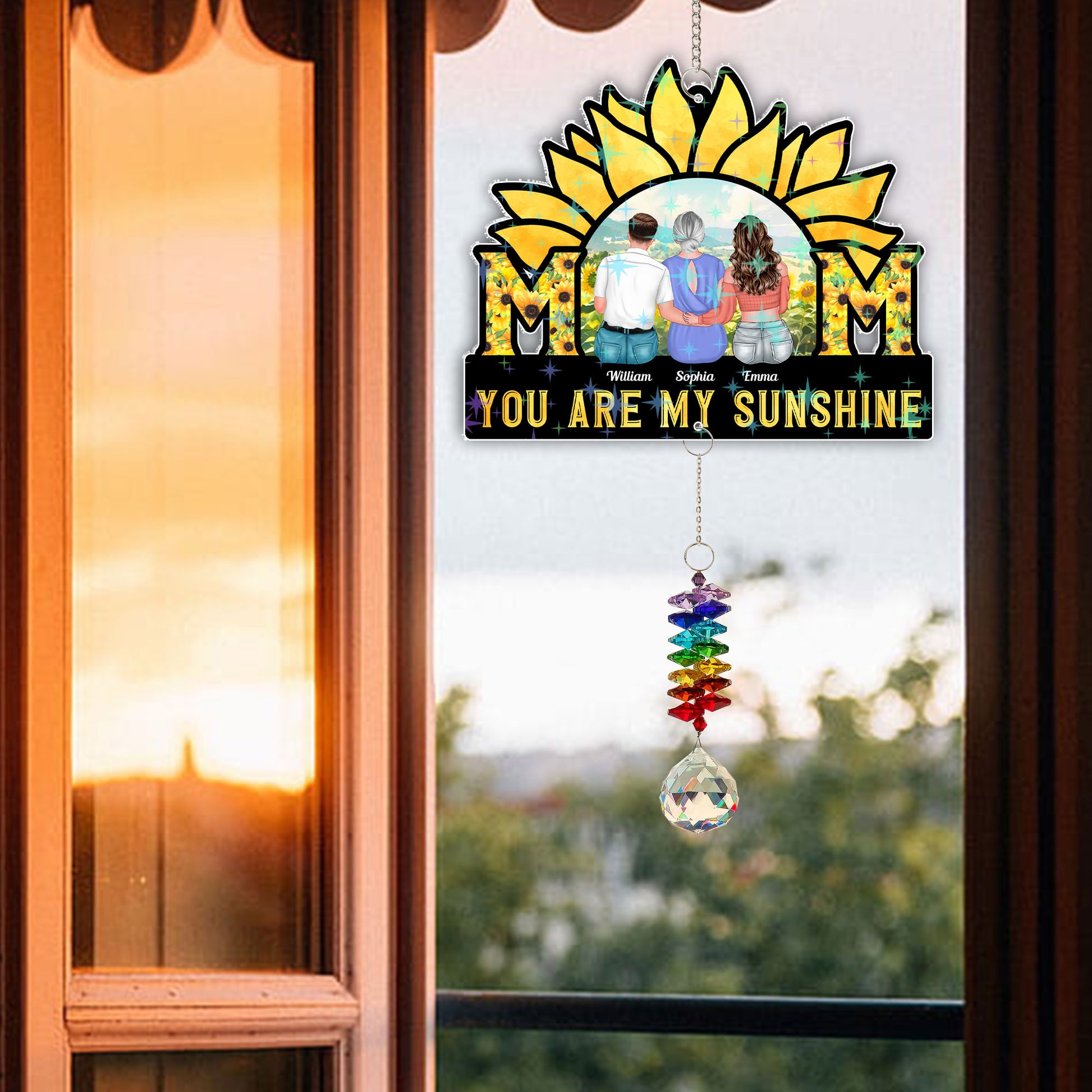 Personalized Crochet Flower Lamp shaped like a smiling sun, casting a warm glow.