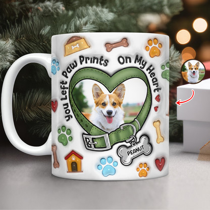 You Left Paw Prints on My Heart personalized custom coffee mug.