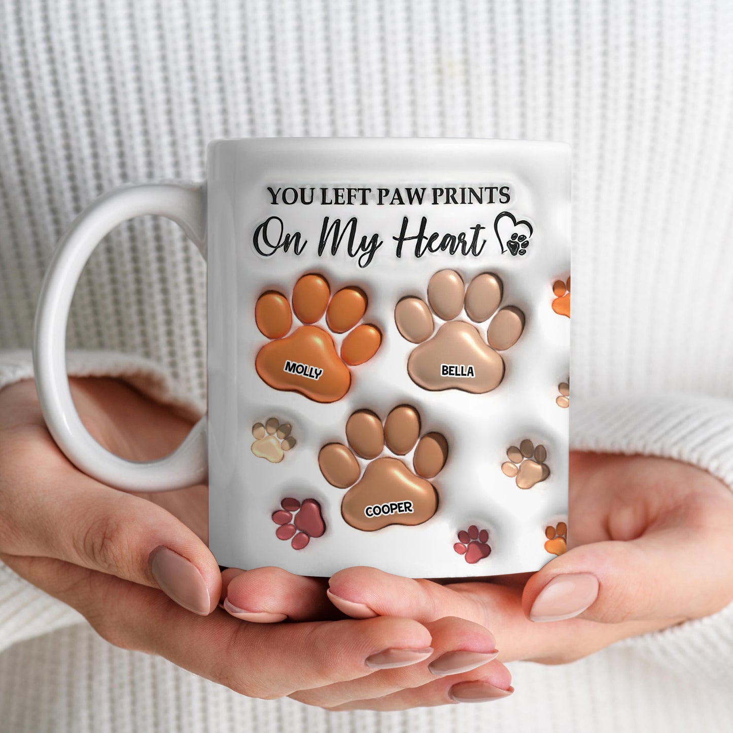 You Left Paw Prints On My Heart personalized custom coffee mug.