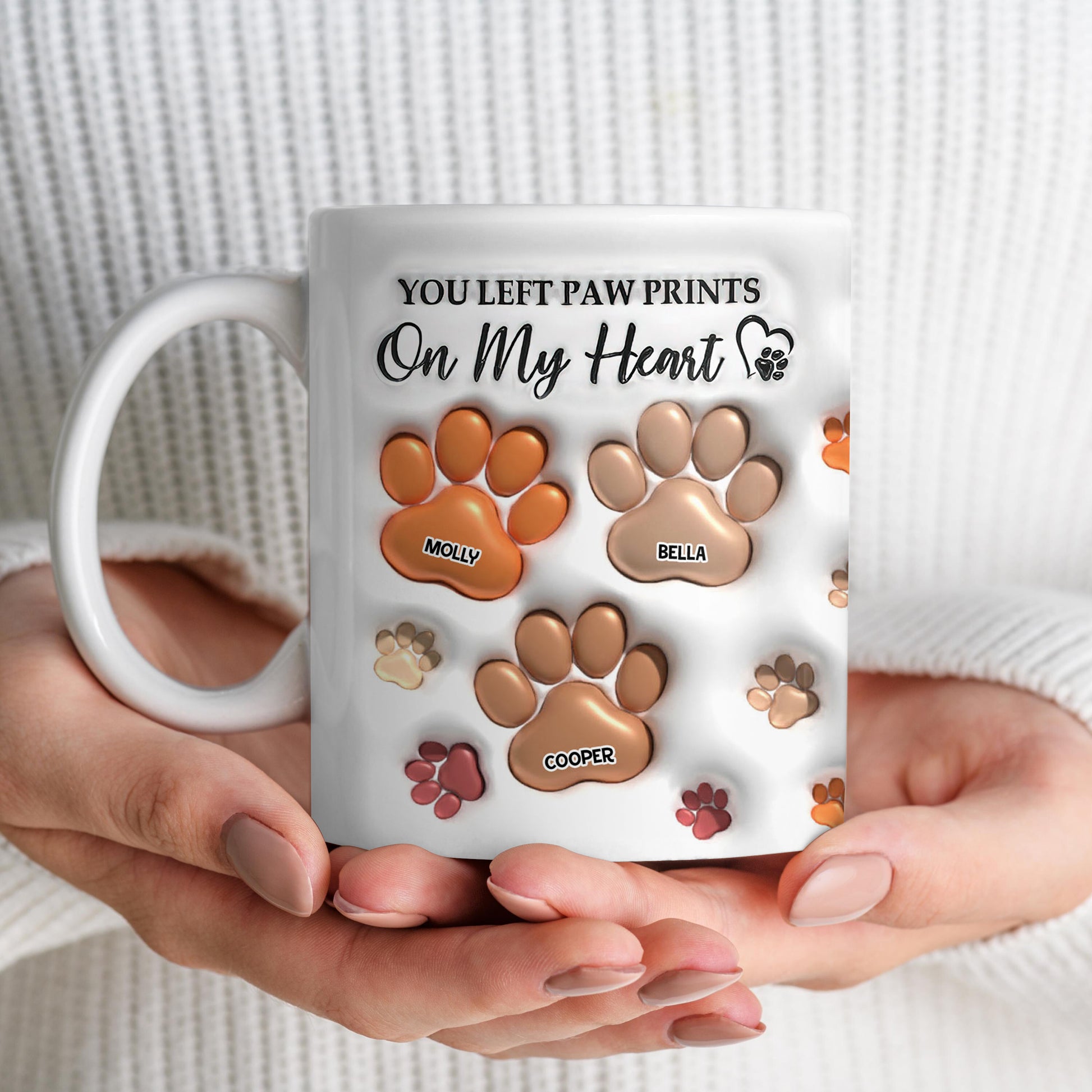 You Left Paw Prints On My Heart personalized custom coffee mug.