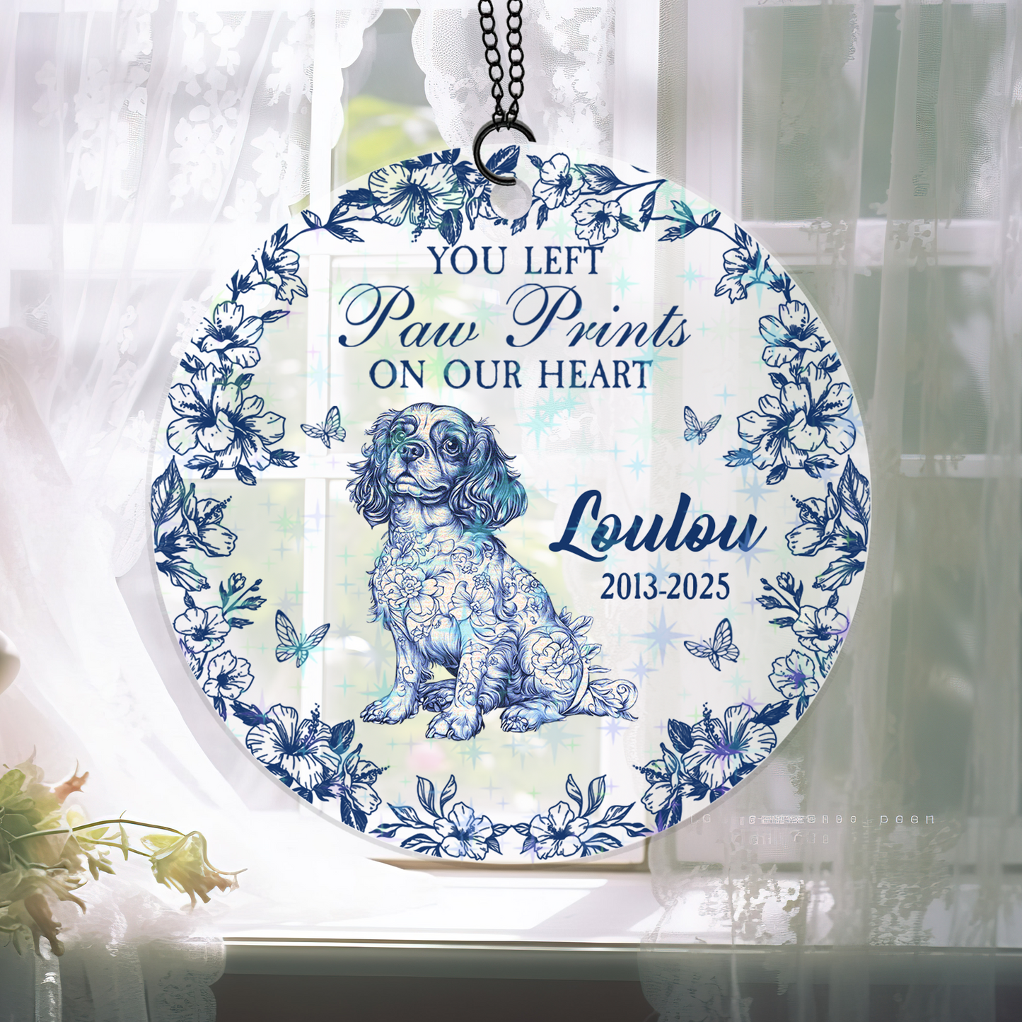 You Left Pawprints On Our Heart custom hologram ornament.