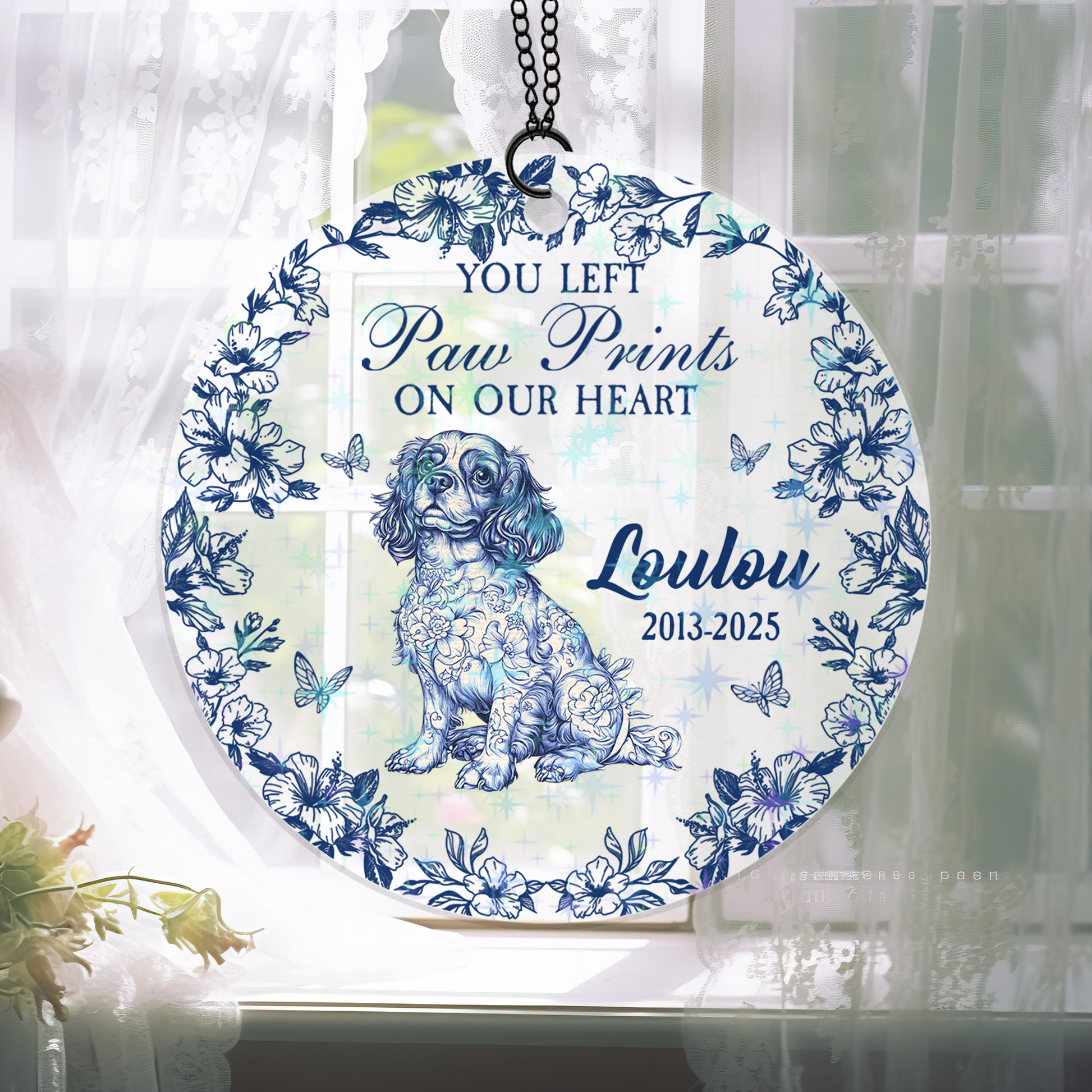 You Left Pawprints On Our Heart custom hologram ornament.
