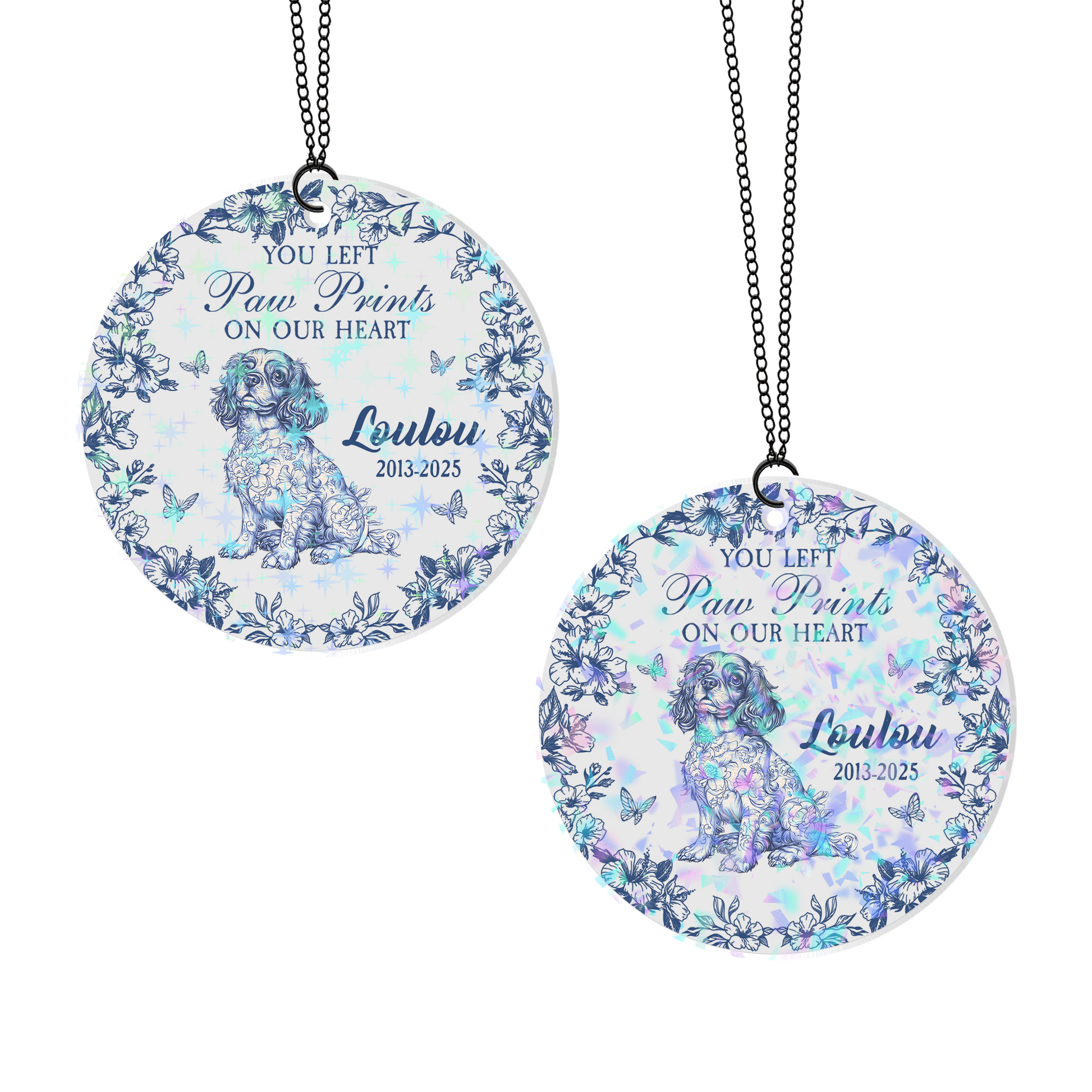 You Left Pawprints On Our Heart custom hologram ornament.