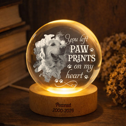 You Left Pawprints On My Heart Dog Loss - Personalized Memorial Crystal Globe Lamp