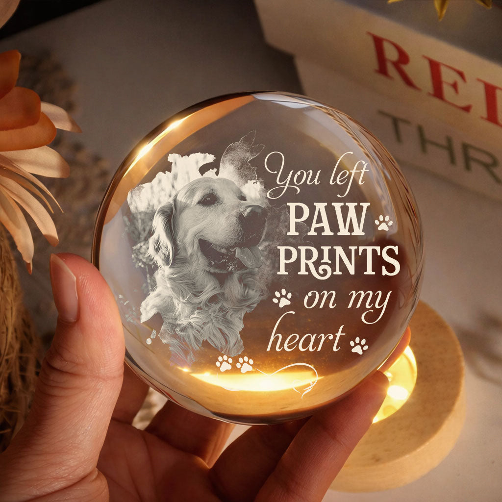 You Left Pawprints On My Heart Dog Loss - Personalized Memorial Crystal Globe Lamp