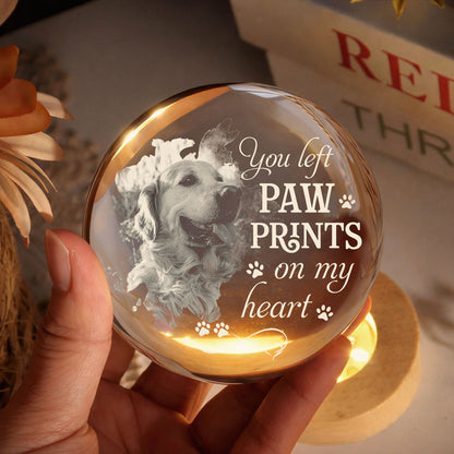 You Left Pawprints On My Heart Dog Loss - Personalized Memorial Crystal Globe Lamp
