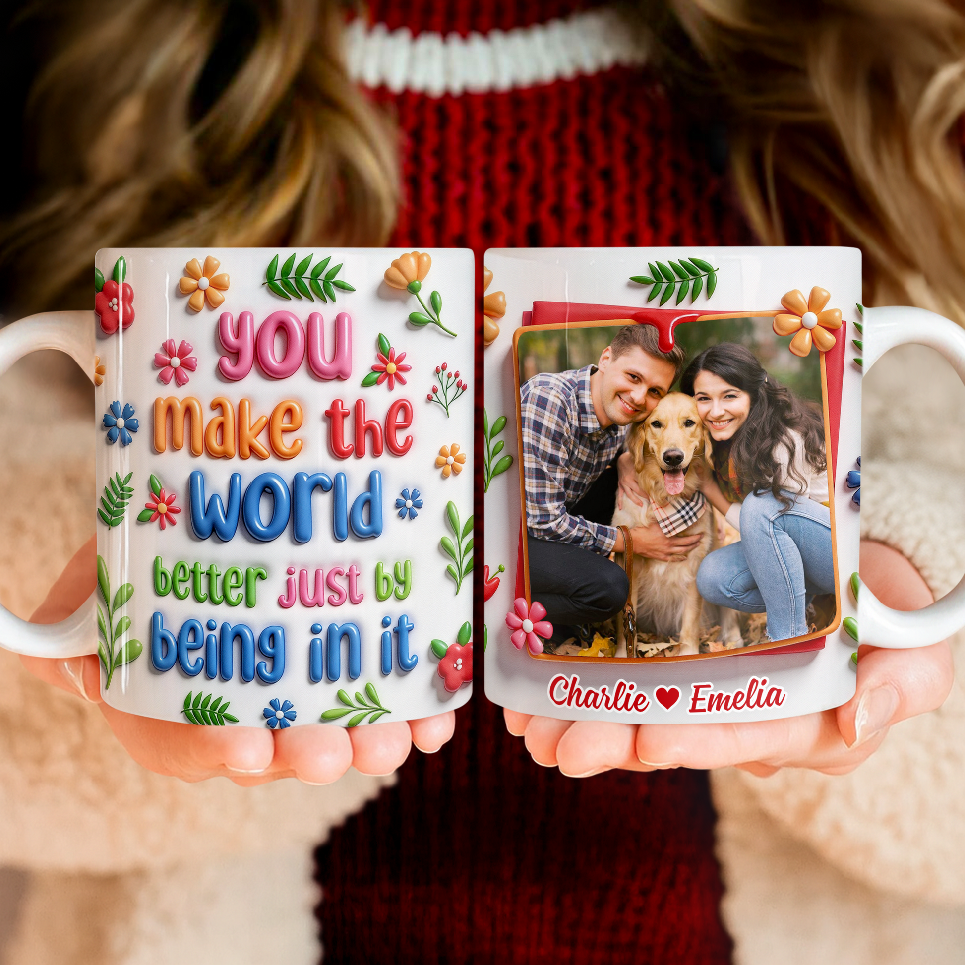 Personalized "You Make the World" Coffee Mug - a custom gift with 3D effect design.