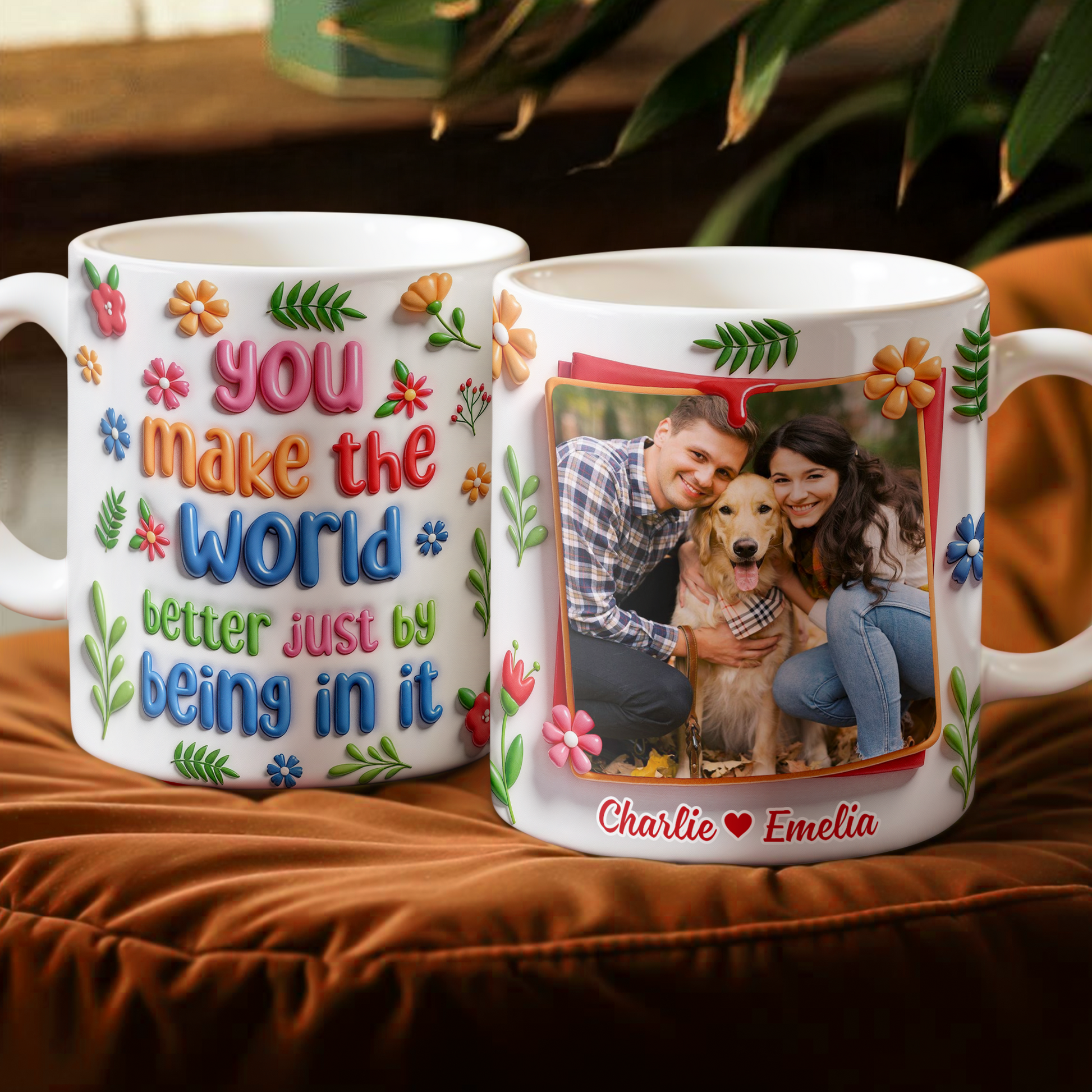 Personalized "You Make the World" Coffee Mug - a custom gift with 3D effect design.