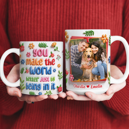 Personalized "You Make the World" Coffee Mug - a custom gift with 3D effect design.