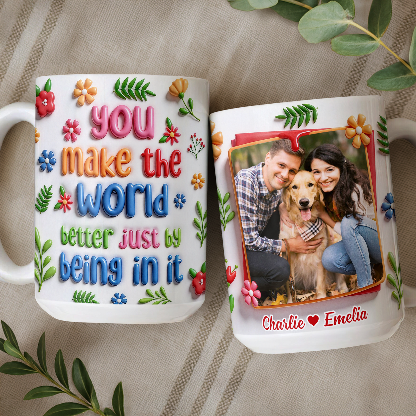 Personalized "You Make the World" Coffee Mug - a custom gift with 3D effect design.