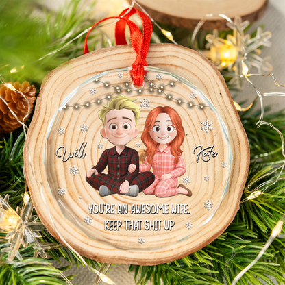 Personalized "Awesome Wife" Christmas glass ornament gift.