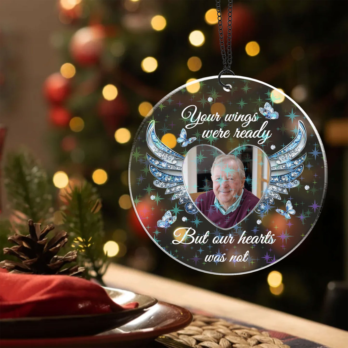 Your Wings Were Ready Christmas Ornament - Custom Hologram Shape.