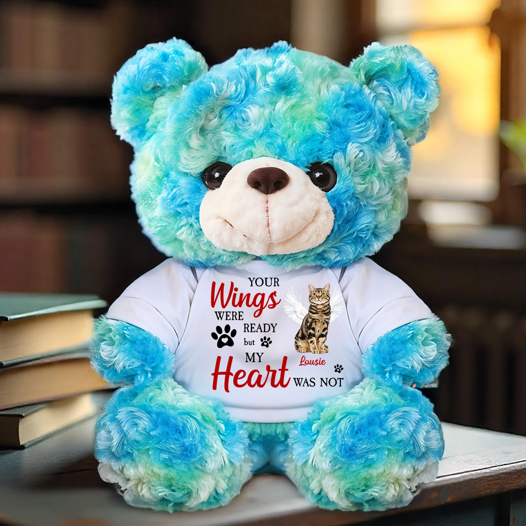 Personalized "Your Wings Were Ready" Memorial Teddy Bear - Custom Sympathy Gift for Pet Loss.