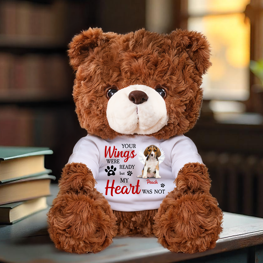 Personalized "Your Wings Were Ready" Memorial Teddy Bear - Custom Sympathy Gift for Pet Loss.